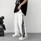 Paisley Print Panel Button-up Cropped Straight Leg Pants