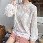 Long-sleeve Embroidered Chiffon Top / Mini Fitted Skirt