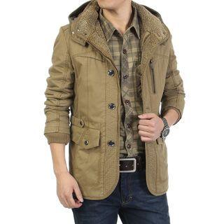 Hooded Fleece-line Button-up Jacket