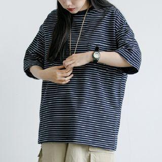Elbow Sleeve Pocket Striped T-shirt