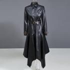 Faux Leather Long Coat Black - One Size