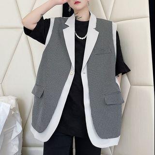 Check Panel Mock Two-piece Vest