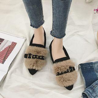 Belted Almond-toe Furry Loafers