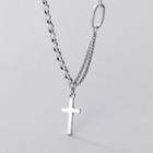 Asymmetric 925 Sterling Silver Cross Pendant Necklace S925 Silver - Necklace - One Size