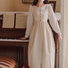 Set: Dotted Long-sleeve A-line Dress + Midi Pinafore Dress