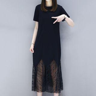 Lace Hem Short Sleeve Midi Dress