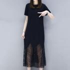 Lace Hem Short Sleeve Midi Dress