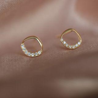 925 Sterling Silver Rhinestone Hoop Earring Light Gold - One Size