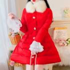Furry Panel Lace Bell-sleeve Cotton Coat