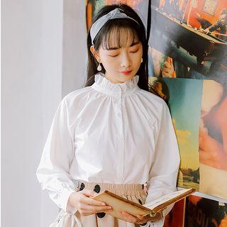 Mock-neck Lace-up Blouse