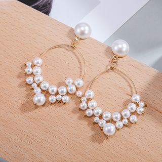 Faux-pearl Hoop Earring Stud Earring - 1 Pair - Gold - One Size