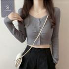 Long Sleeve Single Breasted Crop Knit Top