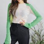 Long-sleeve Raglan Knit Top Green - One Size
