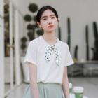 Dotted Tie-neck Short-sleeve T-shirt White - One Size
