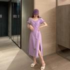 Shirred Slit Midi A-line Dress