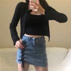Cardigan / Tank Top / Lace Up Mini Fitted Denim Skirt / Set