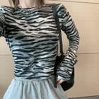 Zebra Print Long-sleeve Cropped T-shirt