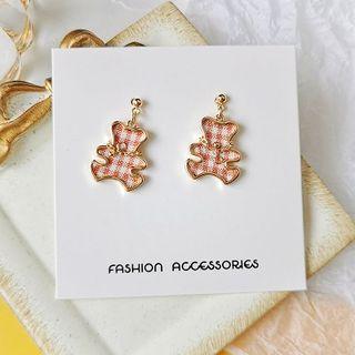 Gingham Bear Drop Earring / Clip-on Earring