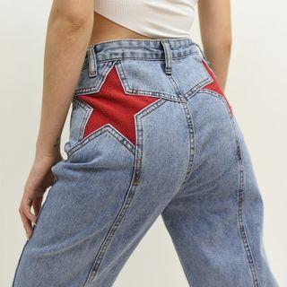 Patchwork Star-print Straight-cut Jeans