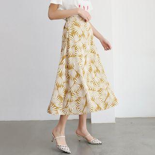 Leaf Print Chiffon A-line Skirt