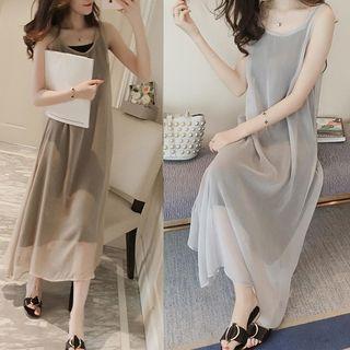 Set: Plain Midi Tank Dress + Slipdress