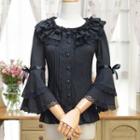 Bow Accent Lace Trim 3/4 Sleeve Shirt