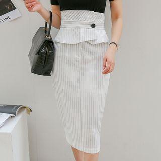 High-waist Pinstripe Midi Pencil Skirt