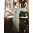 3/4-sleeve Floral Embroidery Qipao Dress
