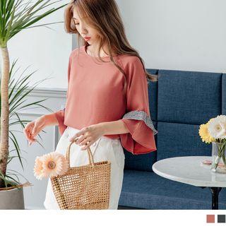 Gingham Layered Ruffle Sleeve Top
