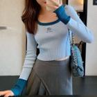 Contrast Long-sleeve Knit Cropped Top