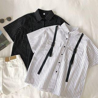 Striped Midi Short-sleeve Blouse