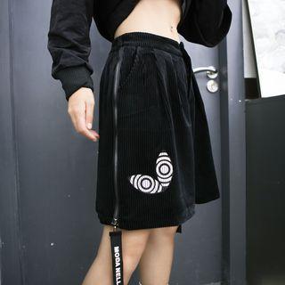 Printed Corduroy Shorts Black - One Size