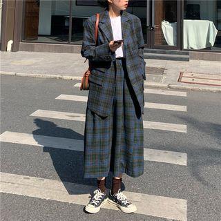 Plaid Blazer / Midi Skirt / Long-sleeve T-shirt