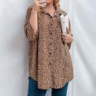 Plus Size Leopard Print Asymmetrical Chiffon Oversized Shirt
