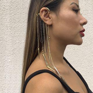 Alloy Fringed Cuff Earring 1 Pc - 2404 - Silver & Bronze & Gold - One Size