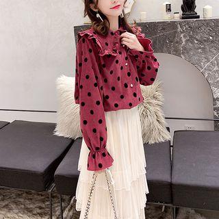 Polka Dot Frilled Peter Pan Collar Blouse