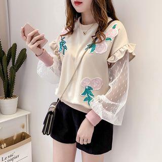 Mesh Panel Applique Pullover