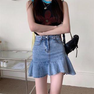 High-waist Asymmetrical Mermaid Denim Mini Skirt