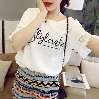 Short-sleeve Fringe Trim T-shirt