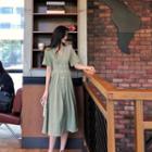 Short-sleeve Double-breasted A-line Midi Dress