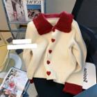 Collared Heart Button Cardigan Red & White - One Size