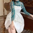 Turtleneck Mesh Top / Spaghetti Strap Midi A-line Dress