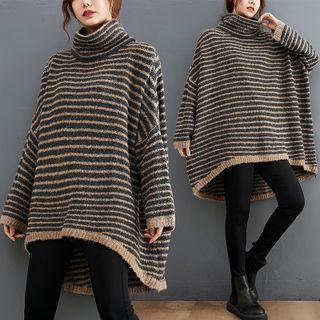 Turtleneck Striped Sweater Gray & Khaki - One Size
