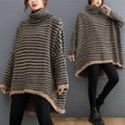 Turtleneck Striped Sweater Gray & Khaki - One Size