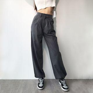 Elastic High-waist Plain Dress Pants