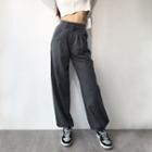 Elastic High-waist Plain Dress Pants