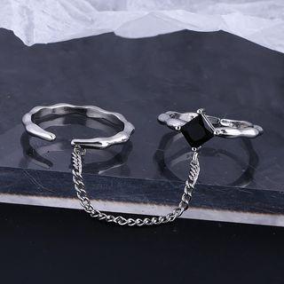 Set Of 2: Chain Strap Ring + Cz Ring Silver - One Size