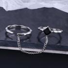 Set Of 2: Chain Strap Ring + Cz Ring Silver - One Size