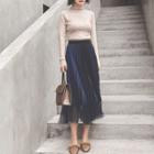 Mesh Hem Accordion Pleat Midi Skirt