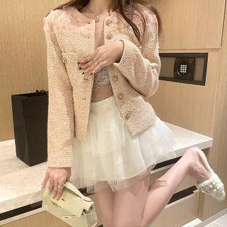 Mesh Panel Tweed Jacket